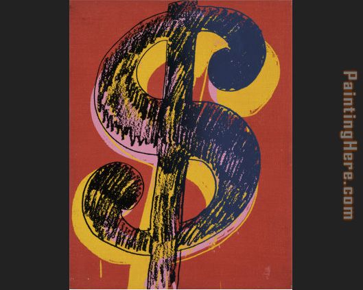 dollar sign black and yellow on red painting - Andy Warhol dollar sign black and yellow on red art painting